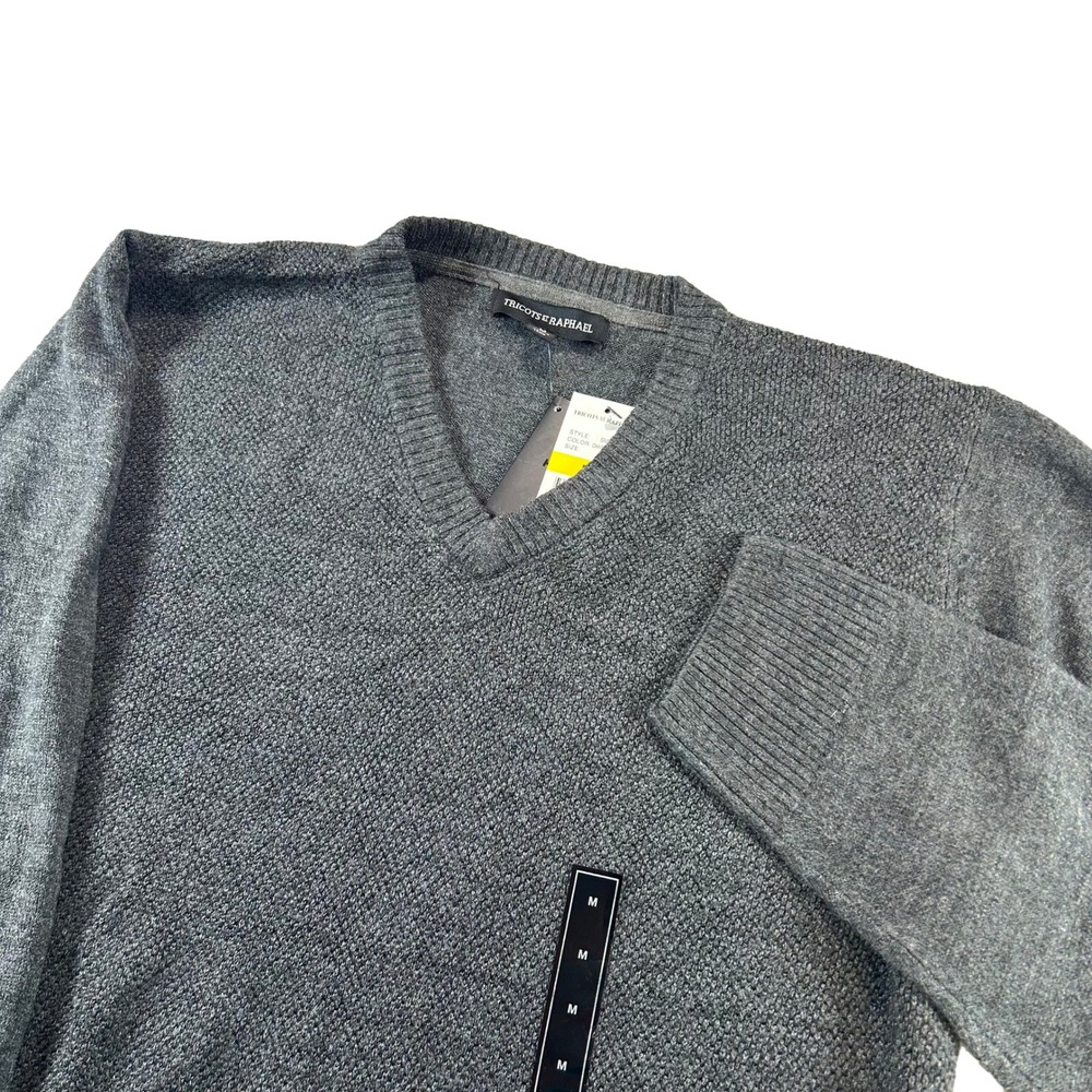 Tricots St Raphael Sweater Mens M Charcoal Heather V-Neck Textured SMTF7S8281
